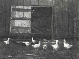 George Pinkham's Geese At Jackson, N.h. by Frank Henry Shapleigh