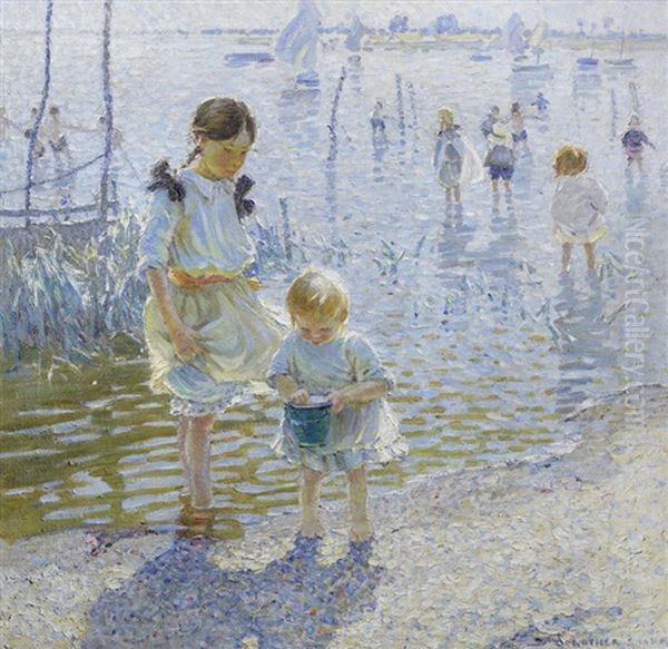 Children Playing By The Shore - view 1