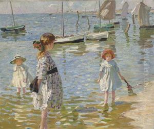 Children Paddling On The Sea Shore by Dorothea Sharp