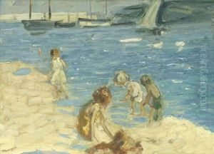 Children Playing In The Shallows by Dorothea Sharp