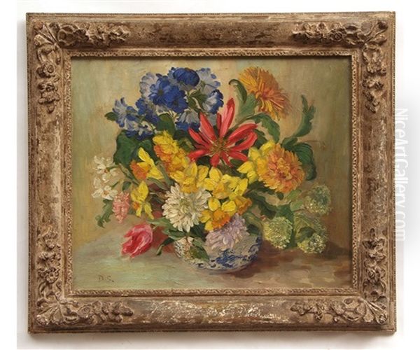Still Life Study Of Mixed Flowers In A Bowl - view 1