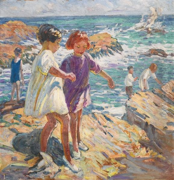 Children On The Rocks (verso), Treading Carefully (recto) - view 1