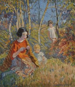 Sewing In The Woods by Dorothea Sharp