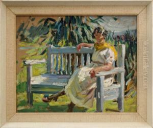 Woman Seated Full Length In A Garden