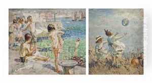 Children Sea Bathing And Bubbles (verso) (2 Works) by Dorothea Sharp