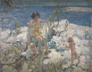 A Mother And Her Children On A Beach A Mother And Her Children On A Beach