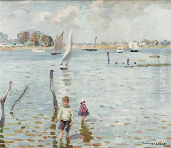Children Paddling At Bosham, West Sussex (+ Two Figures, Verso) - view 1