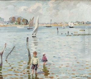 Children Paddling At Bosham, West Sussex (+ Two Figures, Verso) by Dorothea Sharp