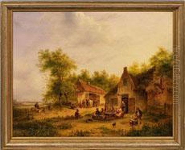 Hollandischelandschaft Mit Feiernden Bauern Und Schafer Vor Einemgehoft - view 1