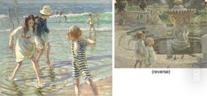 Children Paddling On The Beach (+ Feeding The Pigeons, Verso) by Dorothea Sharp