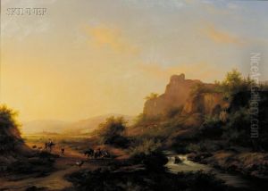 Italian Landscape With Figures On A Country Road by Anton Braakman