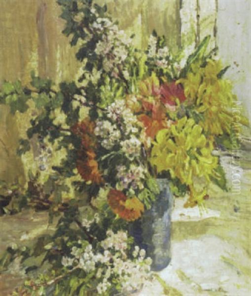 Still Life Of Flowers In A Blue Vase - view 1