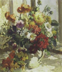 Still Life Of Flowers In A White Pitcher by Dorothea Sharp