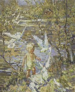 Young Boy Playing With Doves Young Boy Playing With Doves