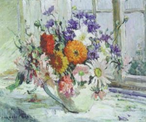 Still Life Of Flowers On A Window Sill