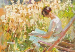 Reading Among The Flowers by Dorothea Sharp