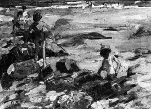 Children And Rock Pools, Low Tide by Dorothea Sharp