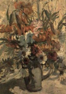 Still Life Of Summer Flowers In An Earthenware Jug