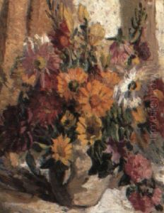Summer Flowers In A Stoneware Vase by Dorothea Sharp