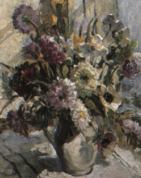 Michelmas Daisies And Other Flowers In A Jug - view 1