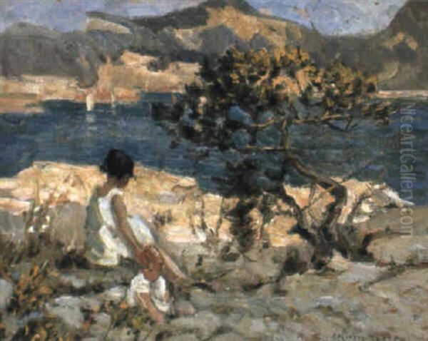 Children Sitting On The Rocks - view 1