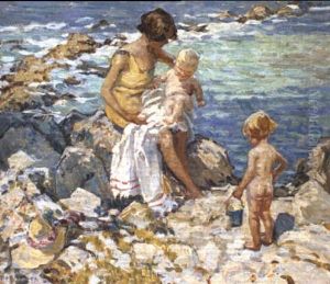 Mother With Children On The Shore by Dorothea Sharp