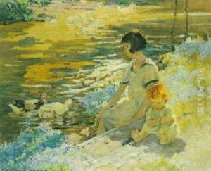 The Baby And The Blue Forget-me-nots by Dorothea Sharp