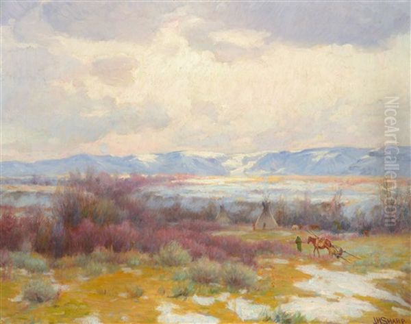 Crow Reservation, Winter [or] Indian Encampment - view 1