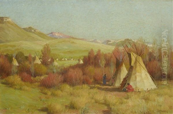 Summer Camp Life, Crow Encampment, Little Big Horn, Montana - view 1