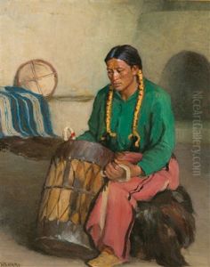 Taos Ceremonial Drummer by Joseph Henry Sharp