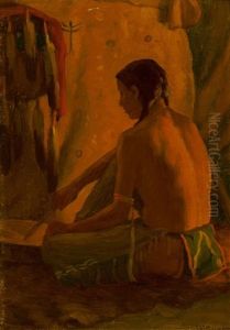 Working By Firelight by Joseph Henry Sharp