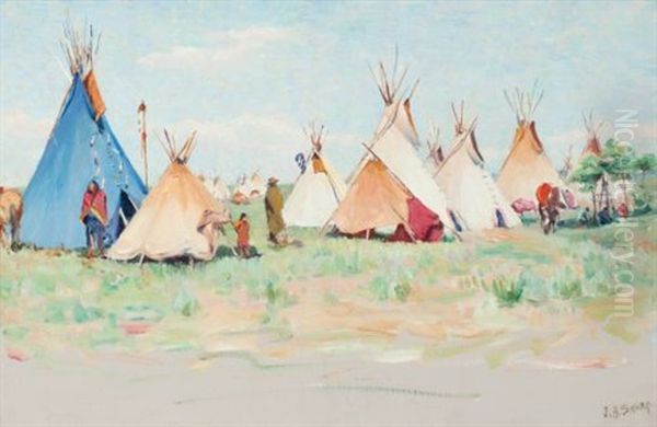 Summer Camp: Crow Encampment, Little Big Horn, Montana - view 1