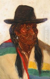 An Indian With A Colorful Blanket And A Hat