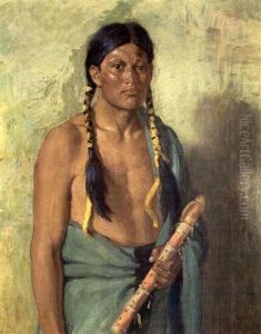 Jerry With Lover's Flute, Taos by Joseph Henry Sharp