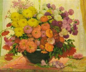 Bowl Of Asters In Front Of An Open Window