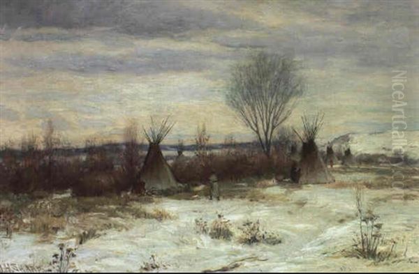 Plains Indian Camp In Snow - view 1