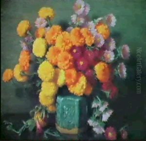 Marigolds And Asters In A China Vase Marigolds And Asters In A China Vase