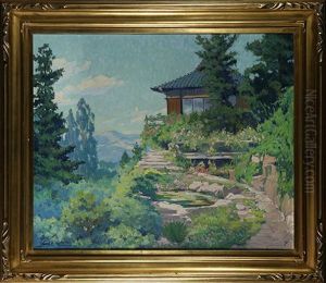 Japanese Garden With Mountain Vista