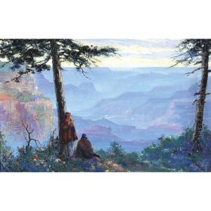 Two Native Americans At The Grand Canyon by Louis Hovey Sharp