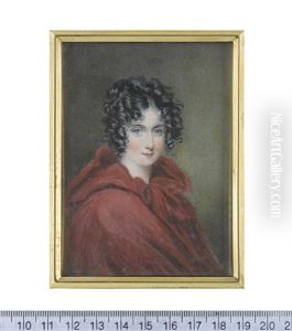 A Lady, Wearing Red Cloak With Hood, Her Raven Hair Upswept And Curled In Ringlets Framing Her Face