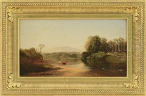 Panoramic Landscape With Cows By A River