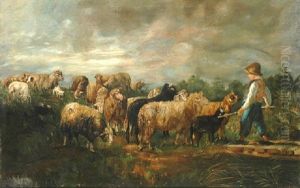 Young Shepherd With Sheep by Annie Cornelia Shaw