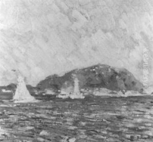 Sailboats Off The Island by Sydney Dale Shaw