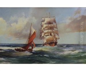British Merchant And A Plymouth Cutter Off Eddystone Light by George Shaw