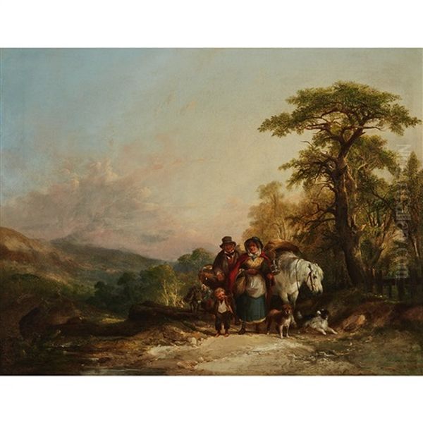 A Travelling Family With Their Pony And Dogs - view 1