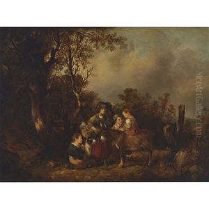 Rustic Family And Baby"s First Ride by William Shayer the Elder