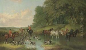 Hounds Fording A Stream
