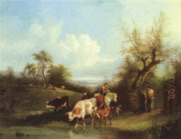 Peasants And Cattle By A Woodland Pool - view 1