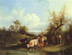 Peasants And Cattle By A Woodland Pool