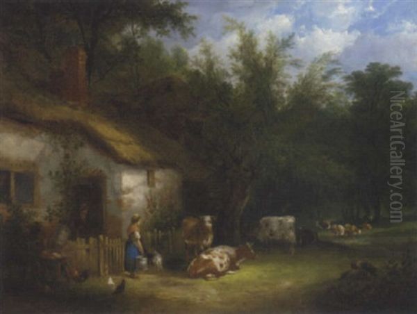 A Milkmaid And Cattle By A Cottage Gate - view 1